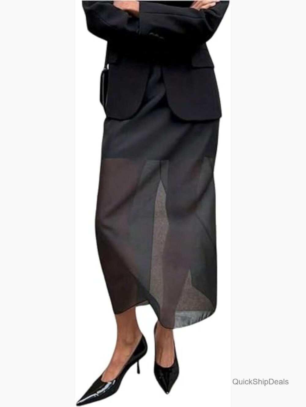 Mesh Maxi Skirt Back Slit High Waist Elegant Long Skirt Business Casual